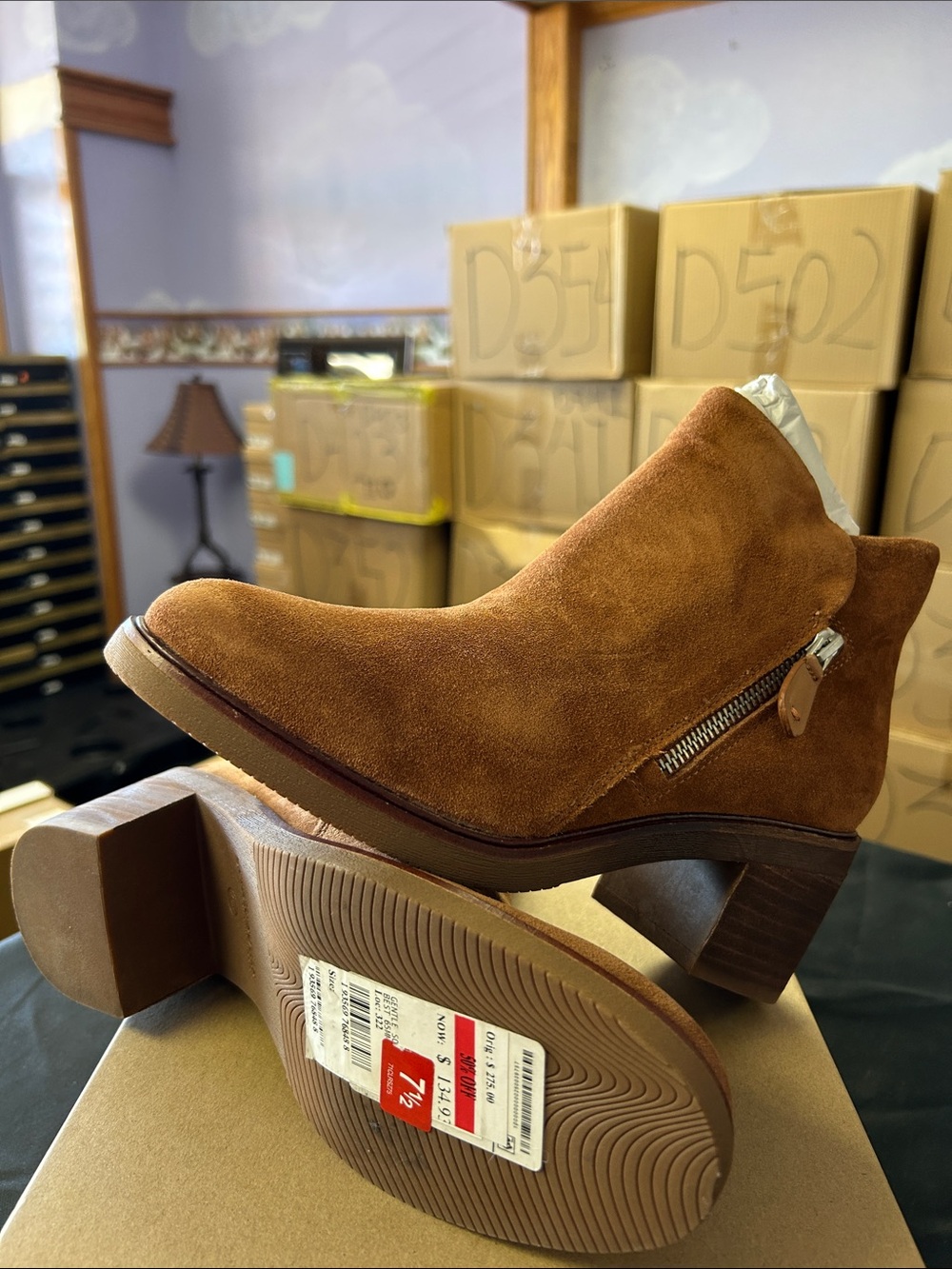 gentle souls Women's Rust Suede Side-Zip Ankle Booties